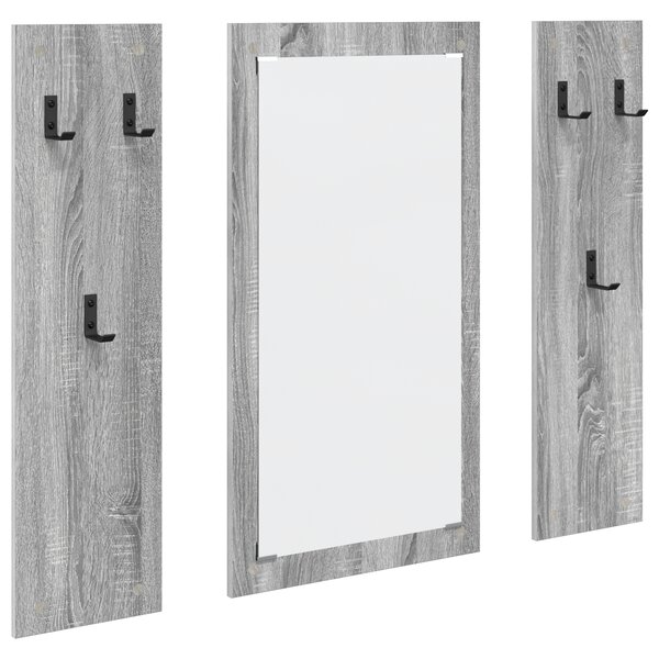 vidaXL Porte-manteau mural avec stockage avec miroir Sonoma gris 96 x 1 5 x 90 cm