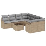 vidaXL Set de salon de jardin 9 pièces avec coussins beige en rotin synthétique