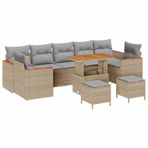 vidaXL Ensemble de canapé de jardin 10 Pièces Beige polyrotin