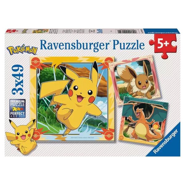 Puzzle 3x49 pieces Pikachu  Dracaufeu et Evoli