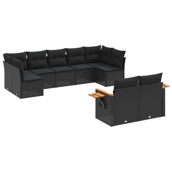 vidaXL Salon de jardin 9 Pièces avec coussins noir résine tressée