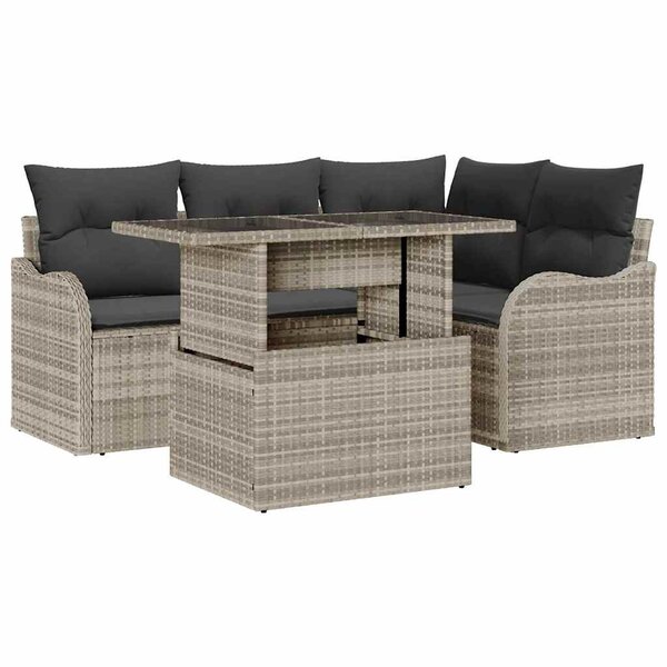 vidaXL Ensemble de repas extérieur 5 pc Gris clair Poly rotin