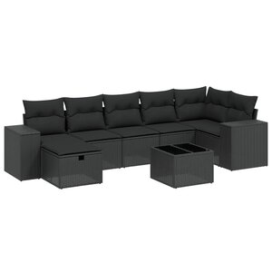 vidaXL Salon de jardin 8 Pièces avec coussins noir résine tressée