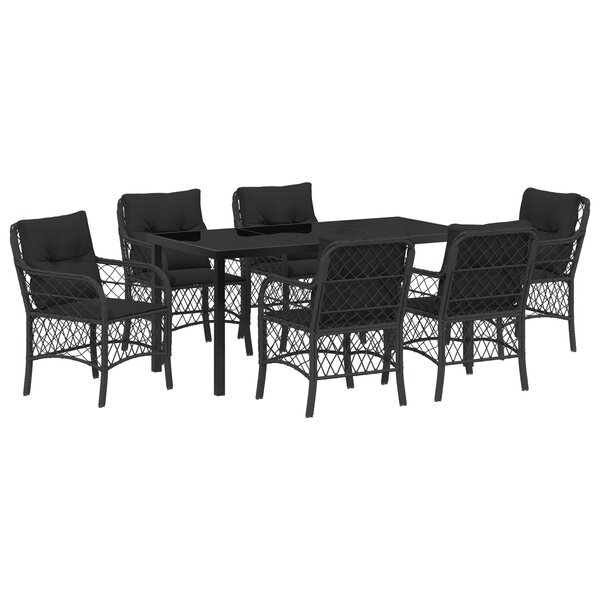 vidaXL Ensemble de salle à manger de jardin 7 pièces avec coussins en poly rotin noir.