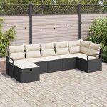 vidaXL Ensemble de canapé de jardin avec coussin 7 Pièces Noir et crème