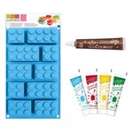 Coffret moule en silicone briques + 4 colorants alimentaires + 1 stylo chocolat