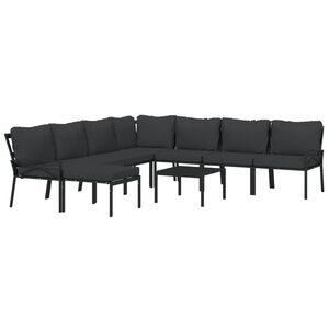 Salon de jardin meuble d'extérieur ensemble de mobilier 9 pièces avec coussins gris acier 02_0017978