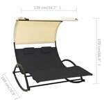 vidaXL Chaise longue double avec auvent textilène noir et crème