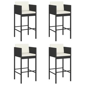 vidaXL Tabourets de bar lot de 4 avec coussins noir résine tressée