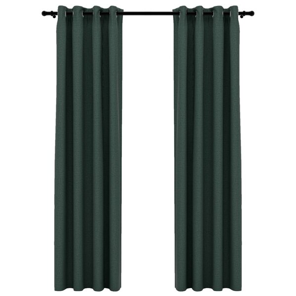 vidaXL Rideaux occultants Aspect lin avec œillets 2 Pièces Vert 140x245cm