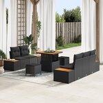 Ensemble de canapé de jardin 8 pièces avec coussins en rotin noir acacia
