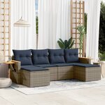 vidaXL Salon de jardin 6 Pièces avec coussins gris résine tressée