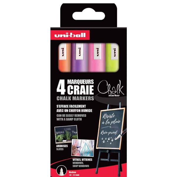 Marqueur craie Chalk marker PWE5M/4 PF  étui de 4 UNI-BALL