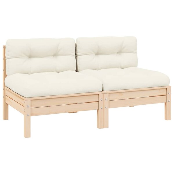 vidaXL Canapé 2 places de jardin et coussins crème Bois de pin solide