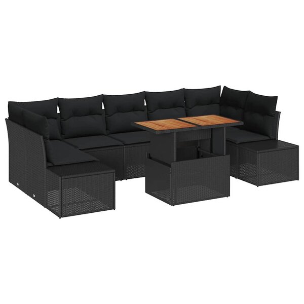vidaXL Ensemble de canapé de jardin 8 Pièces Noir Poly rotin