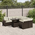vidaXL Salon de jardin avec coussins 9 Pièces marron résine tressée