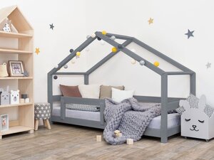 Lit cabane enfant en bois massif Gris - 90 x 200 cm