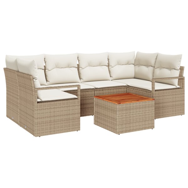 vidaXL Canapé de jardin 7 Pièces Beige  blanc Grand Osier  Bois