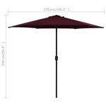 vidaXL Parasol d'extérieur et mât en aluminium 270x246 cm Bordeaux