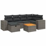vidaXL Salon de jardin avec coussins 7 Pièces gris résine tressée