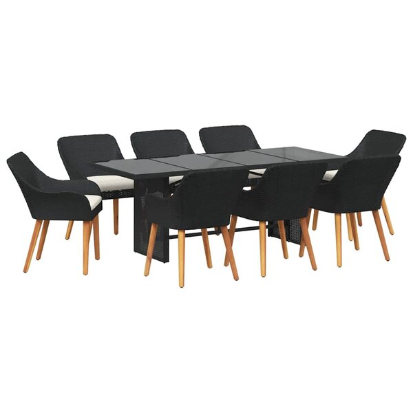 vidaXL Ensemble de salle à manger pour jardin 9 Pièces Noir polyrotin