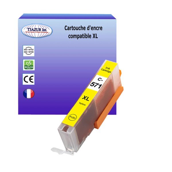 Cartouche compatible avec Canon Pixma MG6852, MG6853, MG7750, MG7751, MG7752, MG7753 remplace Canon CLI571 XL Jaune - T3AZUR