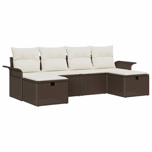 vidaXL Ensemble de canapé de jardin 6 Pièces Marron Poly rotin