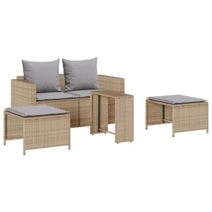 vidaXL Salon de jardin 5 Pièces avec coussins empilable beige polyrotin