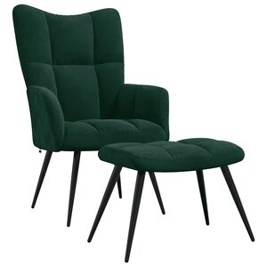 vidaXL Chaise de relaxation avec tabouret Vert foncé Velours