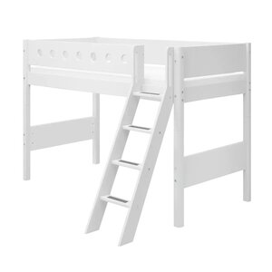 Flexa WHITE Lit sureleve avec echelle inclinee 90 x 200 cm Barriere de securite classique Blanc