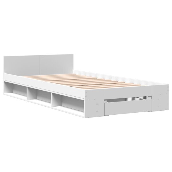 vidaXL Cadre de lit avec tiroir blanc 100x200 cm bois d'ingénierie