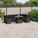 vidaXL Salon de jardin 9 Pièces avec coussins noir résine tressée