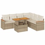 vidaXL Salon de jardin avec coussins 7 Pièces beige résine tressée acacia