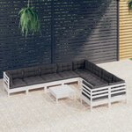 vidaXL Salon de jardin 10 Pièces avec coussins blanc bois de pin