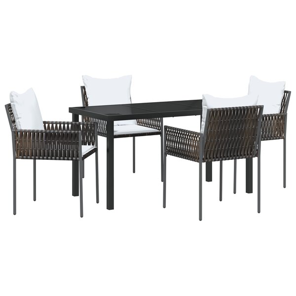 vidaXL Set de repas de jardin en poly rotin de 5 pièces marron avec coussins.