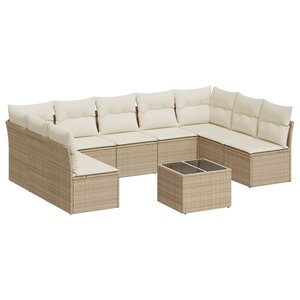 vidaXL Salon de jardin avec coussins 10 Pièces beige résine tressée