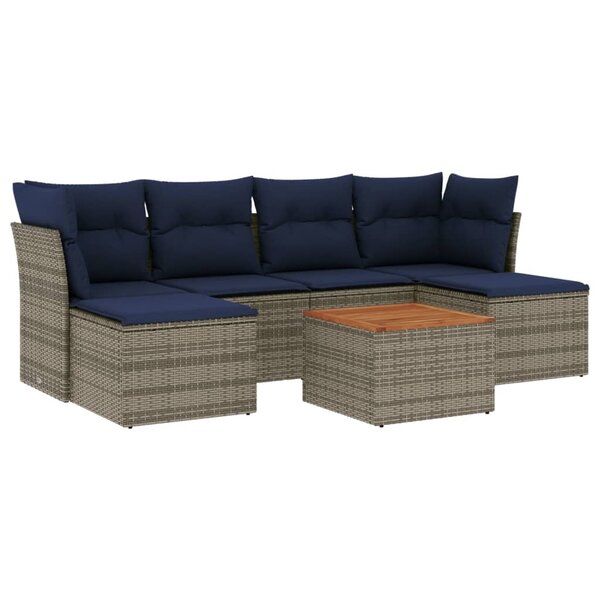 vidaXL Salon de jardin 7 Pièces avec coussins gris résine tressée