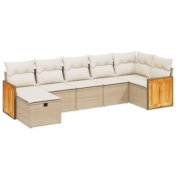 vidaXL Salon de jardin avec coussins 7 Pièces beige résine tressée