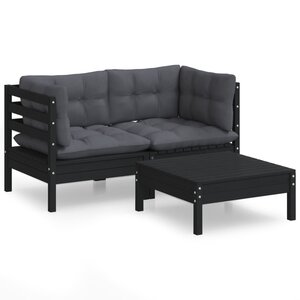 vidaXL Salon de jardin 3 Pièces avec coussins anthracite bois de pin