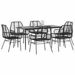 vidaXL Ensemble à manger de jardin 7Pièces noir poly rotin verre