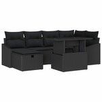 vidaXL Ensemble de canapé de jardin avec coussin 7 Pièces Noir Poly rotin