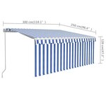 vidaXL Auvent manuel rétractable avec store 3x2 5 m Bleu et blanc