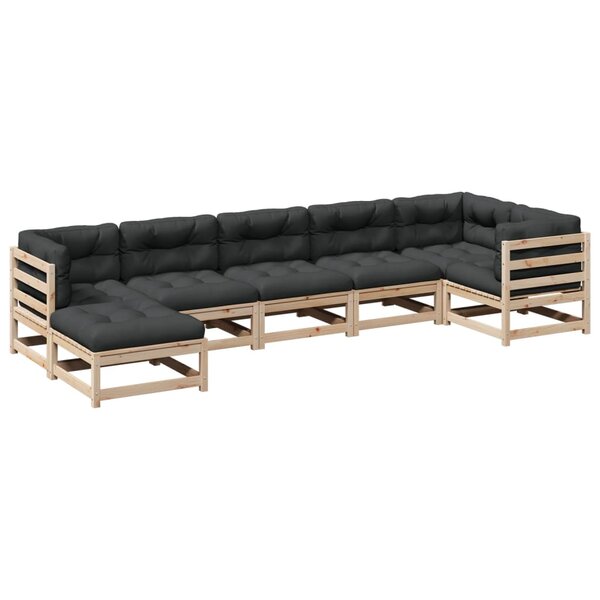 vidaXL Salon de jardin 7 Pièces avec coussins bois de pin massif