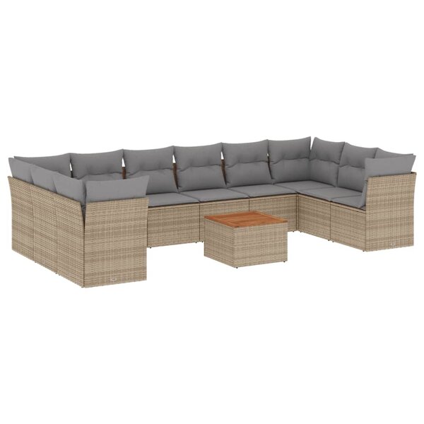 vidaXL Salon de jardin 11 Pièces avec coussins beige résine tressée