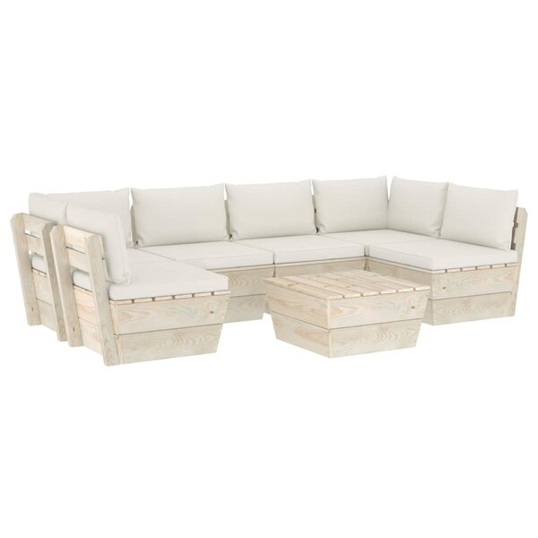 vidaXL Salon de jardin palette 7 Pièces avec coussins bois d'épicéa