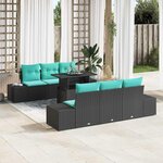 vidaXL Ensemble de canapé de jardin 7 Pièces Noir et turquoise
