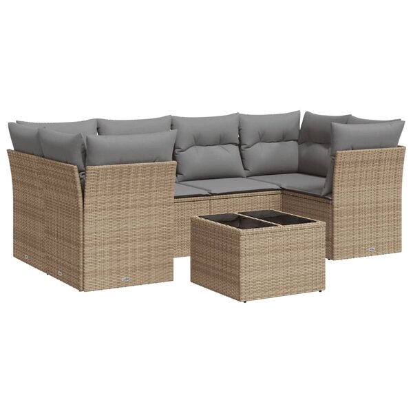 vidaXL Salon de jardin avec coussins 7 Pièces beige résine tressée