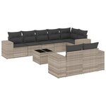 vidaXL Salon de jardin 9 Pièces avec coussins gris clair résine tressée