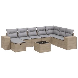 vidaXL Salon de jardin avec coussins 9Pièces mélange beige résine tressée