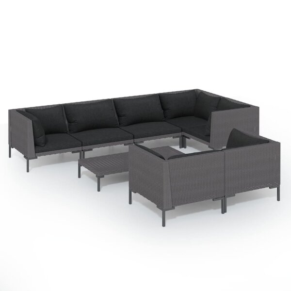 vidaXL Salon de jardin 8 Pièces avec coussins Résine tressée Gris foncé